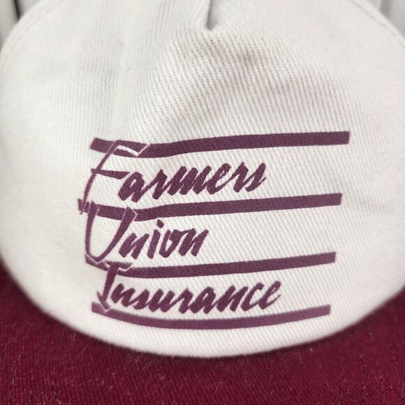 VINTAGE Farmers Union Insurance Hat Cap Snapback Maroon Made in USA L.W. Barrett - Picture 3 of 11